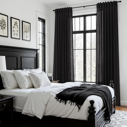 Vintage Black Linen Curtains 108 Inches Long - Image 8