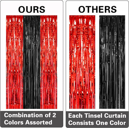 PIGETALE, 2 Pack 3.2x8.2 Feet Black and Red Foil Fringe Curtains Party - Image 5