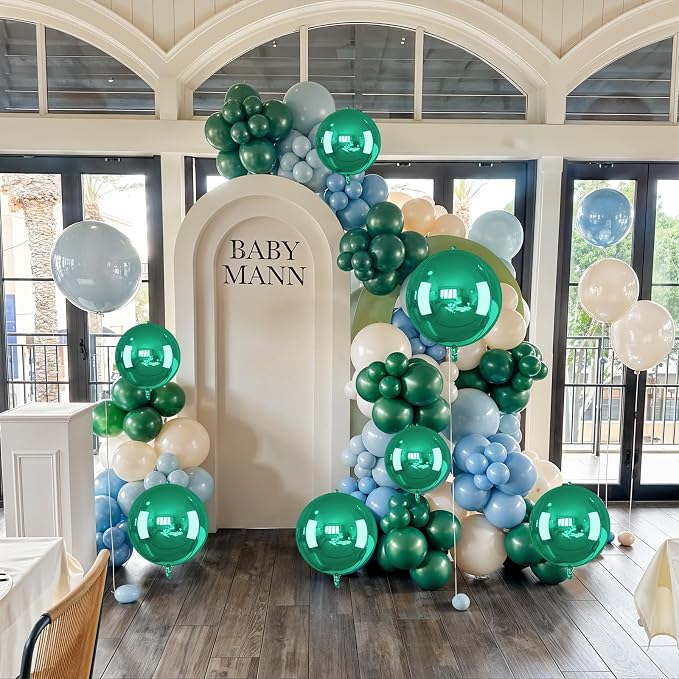 14 Pcs Green Round Foil Balloons 22/15/10 Hunter Emerald Forest Green Metallic - Image 6