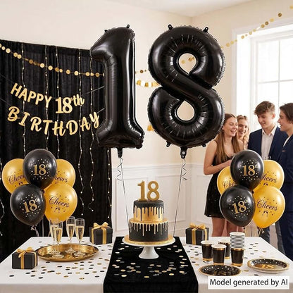 Black Number 18 Balloon 40 Inch, Foil Numeral - Image 3