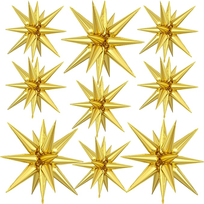 9Pcs Gold Star Balloons, Large Explosion Star Foil Balloons, Metallic Gold by Dagelar