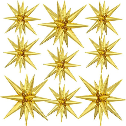 9Pcs Gold Star Balloons, Large Explosion Star Foil Balloons, Metallic Gold by Dagelar