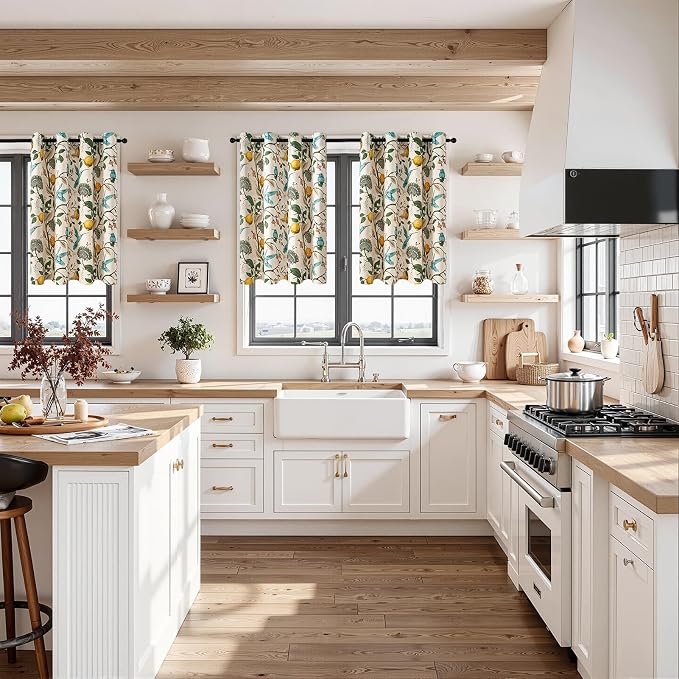 Topfinel Beige Kitchen Tier Curtains 36 Inches Long Botanical Floral - Image 6