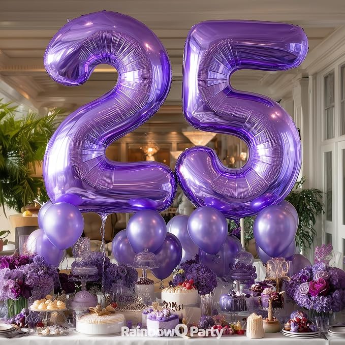 RainbowQ Purple 25 Balloon Number 40 Inch 0-40 Foil Large Balloons | Big Mylar - Image 3