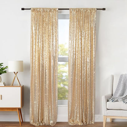 ShinyBeauty Gold Sequin Backdrop Panels 2FTx8FT Sparkly Light Gold Drapes - Image 5