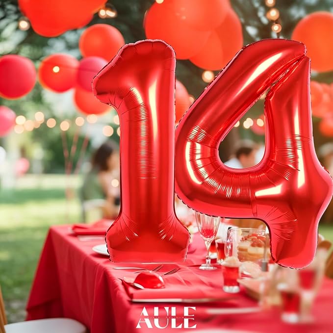 AULE 40 Inch Red 14 Balloon Number Foil 0-9 Birthday Big Numbers | Birthday - Image 2