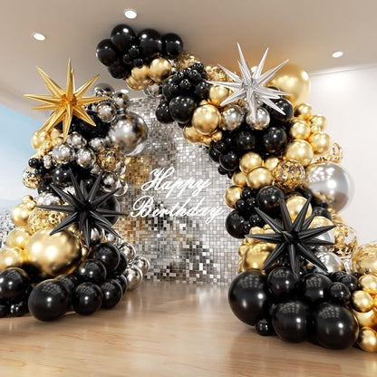 Black Gold and Silver Balloon Arch Garland Kit 153pcs by PTGOLUO