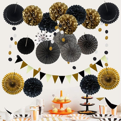 Party Decoration, Pom Poms Flowers, Garlands String Polka Dot and Triangle - Image 6