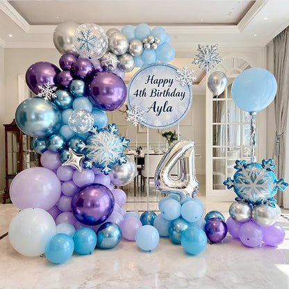 Bezente Frozen Balloons Set 60pcs 12 inch | Blue Purple and Metallic Silver - Image 4
