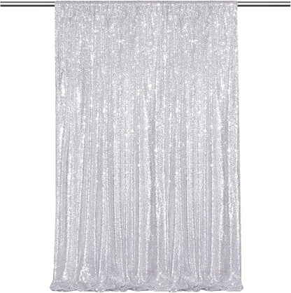 Silver Sequin Backdrop Curtains-1 Panel 5FTx8FT Silver Backdrop by SoarDream