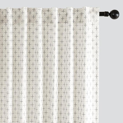 MIULEE Patterned Farmhouse Linen Curtains, Back Tab, Pure White | Linen Curtains by MIULEE