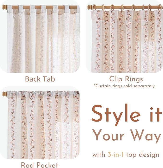 Cathy Linen Floral Curtains for Living Room Privacy Curtains 96 inch Length Set - Image 8