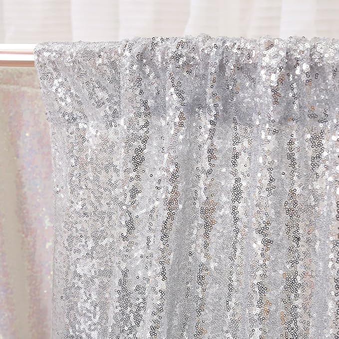 Poise3EHome 8FT x 8FT Silver Sequin Photography Backdrop Curtain - Image 4