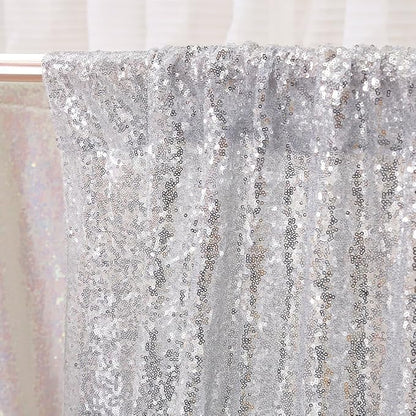 Poise3EHome 8FT x 8FT Silver Sequin Photography Backdrop Curtain - Image 4