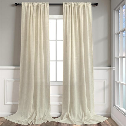 Pitalk Birch Beige Semi Sheer Linen Window Curtains 63 Inch Length 2 Panels - Image 9