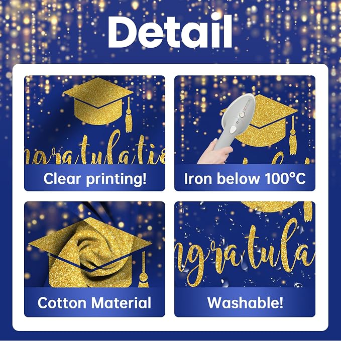 Mocsicka Class of 2026 Backdrop Blue Gold Glitter Bokeh Graduation Party - Image 3