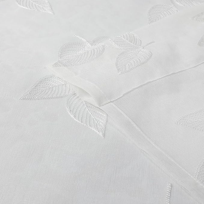 White Sheer Curtains Leaf Embroidered 84 Inches Long 2 Panels | Light Filtering - Image 6