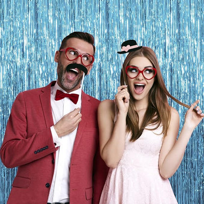 10 Pack Foil Curtain Backdrop Blue Metallic Tinsel Foil Fringe Curtains Photo - Image 6