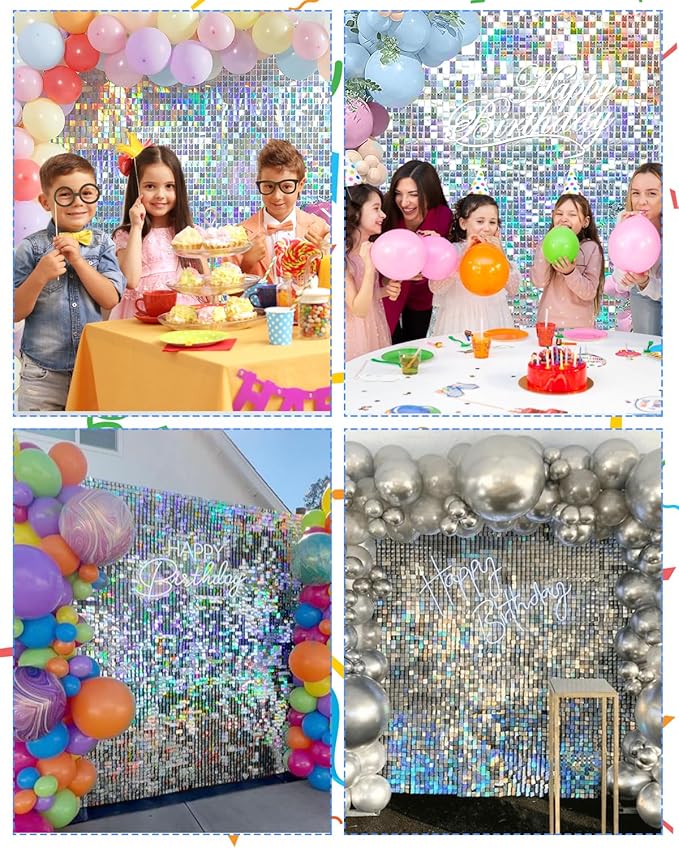 Iridescent Silver Shimmer Wall Backdrop, 24 Panels, 6x4 Ft Photo Backdrop | - Image 3