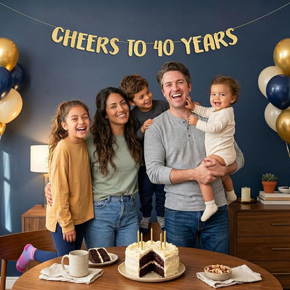 Pre-Strung Cheers to 40 Years Gold Glitter Banner - Image 8