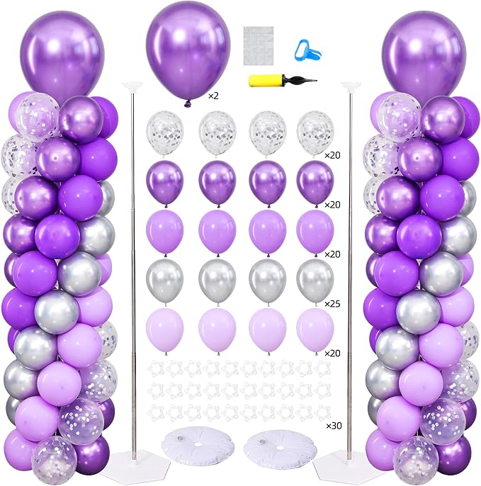 Purpe and Silver Balloon Column Stand Kit Set of 2 by ZyloonDecoration