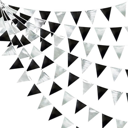 Black and Silver Party Decorations Triangle Pennant Banner Flag Metallic Fabric by pinkblume