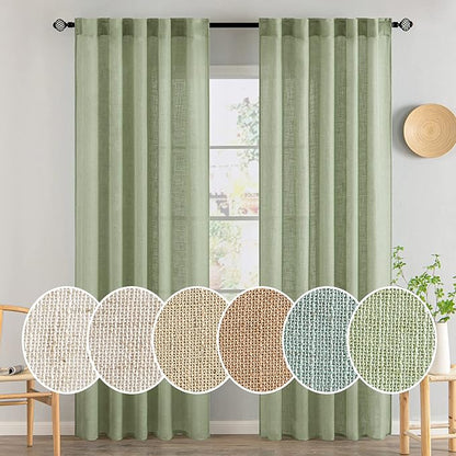 MIULEE Sage Green Linen Curtains 52x84 Inch by MIULEE