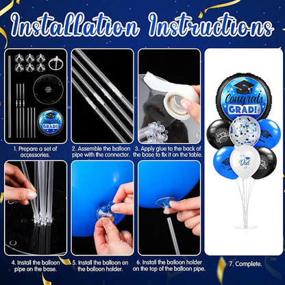 Kasyat 2 Set Blue and Black 2026 Graduation Table Centerpiece Balloon Stand Kit - Image 4