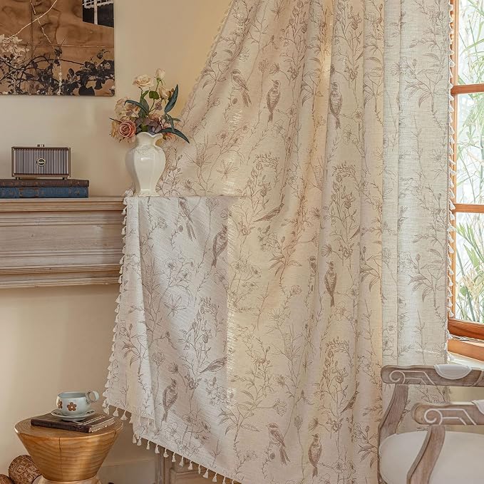 ENJOYBRIDAL Floral Curtains 84 Inches Long Farmhouse Semi Sheer Drapes Bird by ENJOYBRIDAL