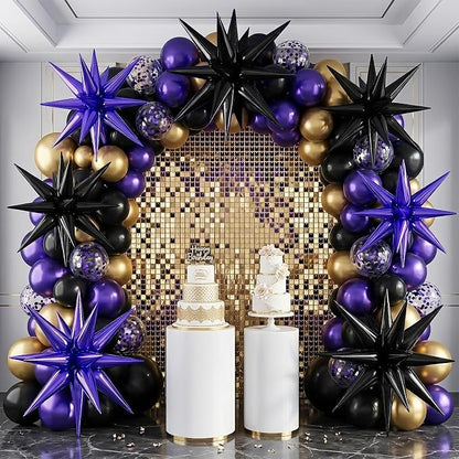 9Pcs Purple and Black Star Balloons, Large Explosion Foil Balloons, Metallic - Image 7