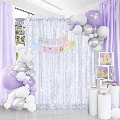 Laser Silver Sequin Backdrop Curtains Party Glitter Drapes 2 Pcs 2FTx8FT | - Image 2