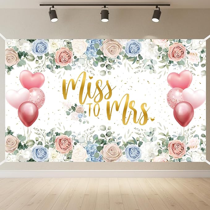 Wedding Backdrop Miss to Mrs Decorations by NIUBEHOHO