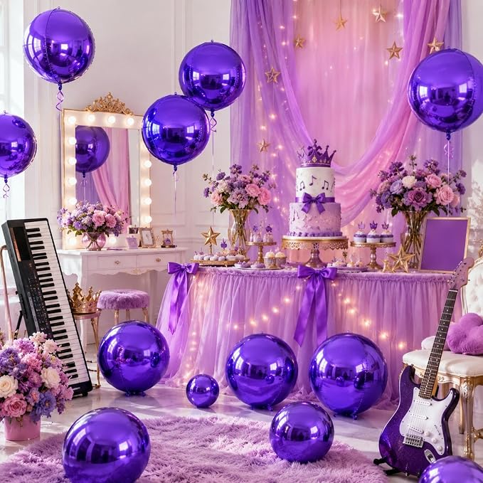 15 Pcs Dark Purple Round Foil Balloons, 22/15/10 Inch 4D Ball Balloons Dark - Image 6