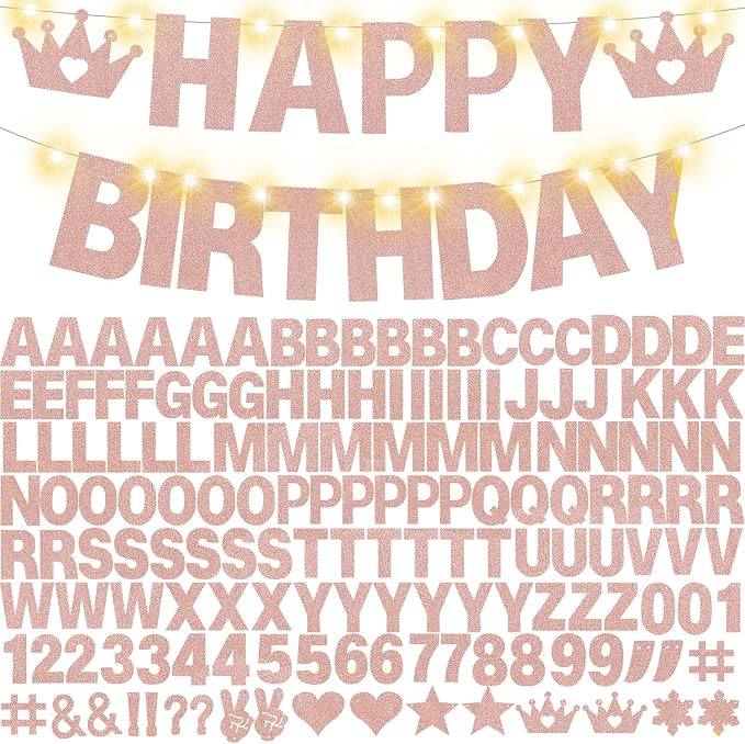 167Pcs DIY Glitter Customizable Banner Kit Custom Banner Happy Birthday Letters by WELITTCON
