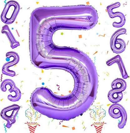 40 Inch Purple Number Balloons, Giant Self Inflating Foil Girls 5th Birthday - Image 8
