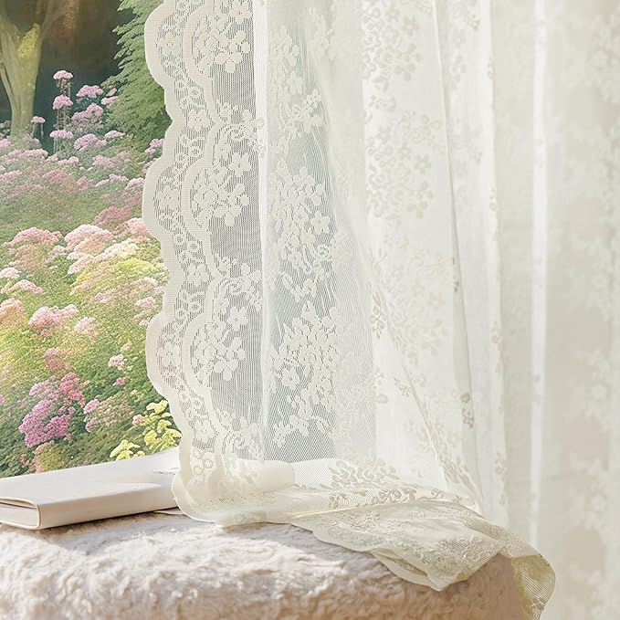 Anmao Vintage Lace Curtains 54 Inches Long 2 Panels Set, Romantic Elegant Light by Anmao