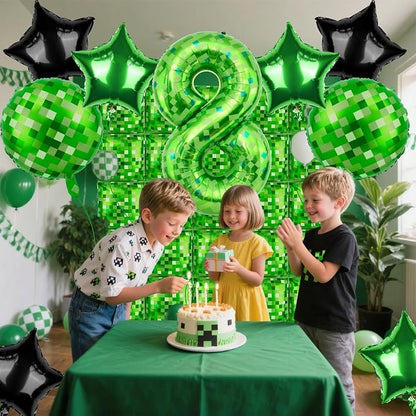 40 Inch Green Pixel Themed Number 8 Balloon Set Foil Balloon - Image 7