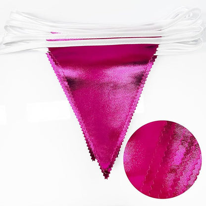 Hot Pink Party Decorations Triangle Pennant Banner Flag Rose Pink Metallic - Image 3