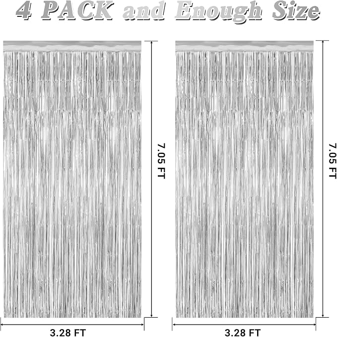 4 Pack Party Decorations, Metallic Silver Backdrop, Photo Booth Props Silver - Image 2