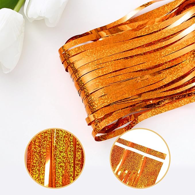 10 Pack Orange Backdrop Curtain 3.2ft x 8.2ft Metallic Tinsel Foil Fringe - Image 4