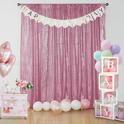 Sugargirl Pink Sequin Backdrop Curtain 4 Panels 2FTx8FT Glitter Pink Background - Image 3