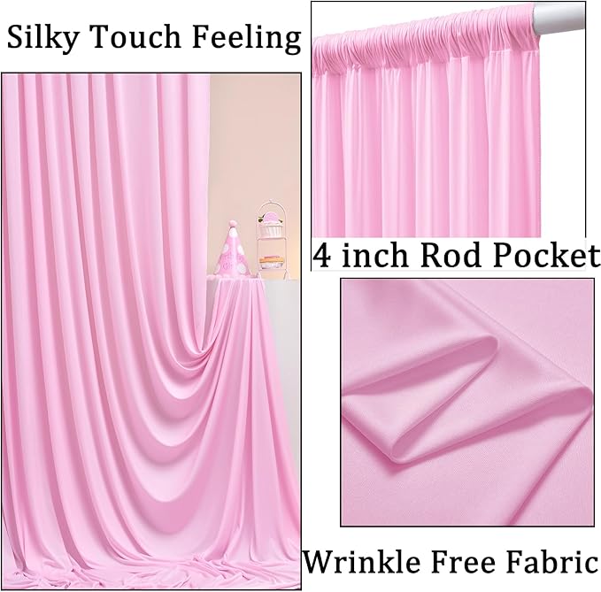 20ft x 10ft Wrinkle Free Pink Backdrop Curtains - Image 2