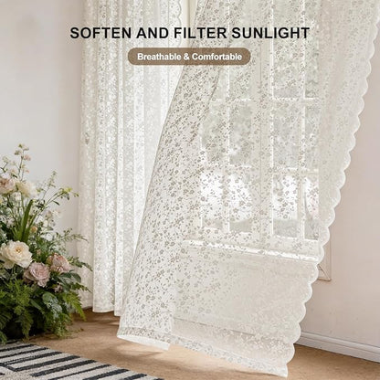 Anmao Vintage Lace Sheer Curtains 96 Inches Long - Image 2