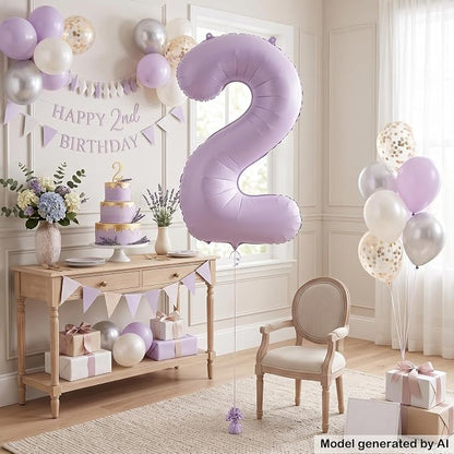 40" Pastel Purple Foil Number 2 Balloon - Image 3