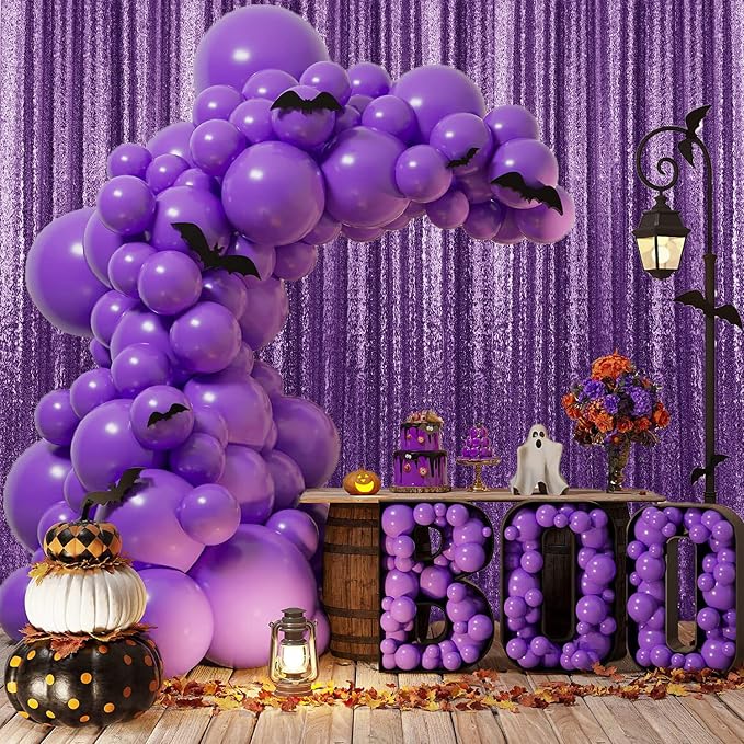 2×8FT-2PCS Purple Sequin Backdrop Curtains Panels, Photography Backdrop Glitter - Image 2