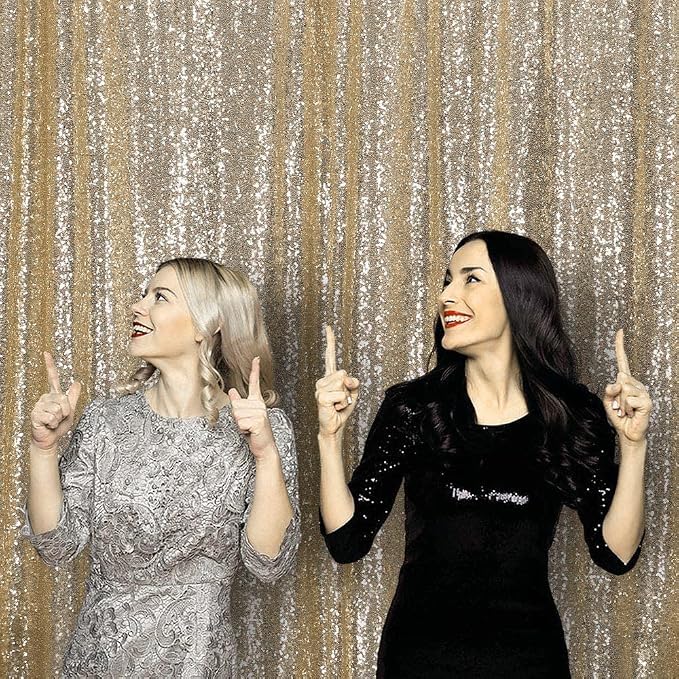 JYFLZQ Champagne Sequin Backdrop Curtains 10ft x 10ft 1 Panel Glitter Photo - Image 2