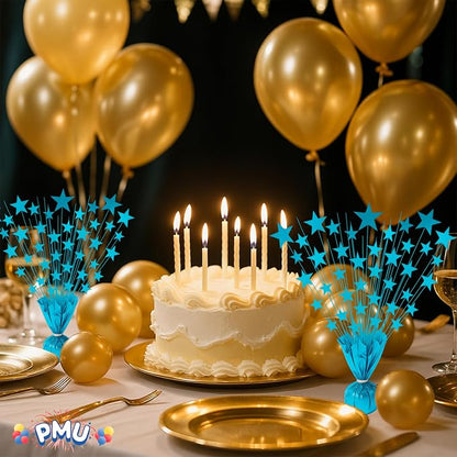 PMU 6 Pack Bursting Star Metallic Foil Spray Centerpiece- Turquoise Balloon - Image 5