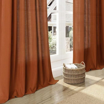 Rust Linen Curtains 84 Inch Length 2 Panels Set - Image 5