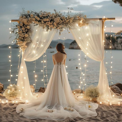 Tulle Backdrop Curtains with Lights Sheer Ivory Curtain Backdrop 30x10ft | - Image 7