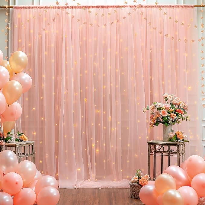 30x8ft Peach Tulle Backdrop Curtain - Image 3